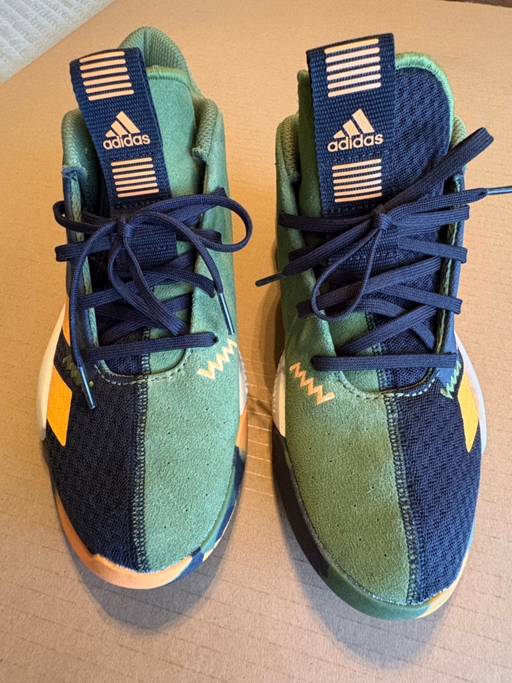 ADIDAS Green and Black Sneakers with Orange Accents